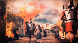 temple in flames Een Tempel in Vlammen is een adembenemend drama dat een veldslag toont die nooit vergeten zal worden, de Romeinse belegering van Jeruzalem in het jaar 70, die leidde tot de vernietiging van de Tweede Tempel. Hij toont de wrede tactieken van Titus en zijn legioenen om de belegerde stad Jeruzalem te onderwerpen. Op een pijnlijk realistische manier toont de film de wanhopige, heldhaftige strijd die de Joodse strijders voerden om hun geliefde stad te verdedigen ... tot hun laatste druppel bloed.