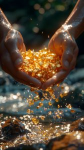 hands, water, gold