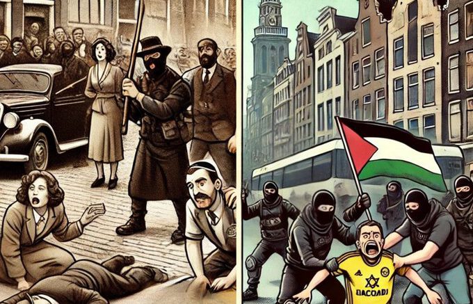 Gb3rOqNXkAA7Wou Een maand na de jaar-herdenking van 7/10 was het dan toch raak: Tweede - en derde generatie moslimmigranten lynchten bijna honderden - vaak argeloze - voetbalsupporters uit Israël in de straten van de hoofdstad. Na de vriendschappelijke wedstrijd (Ajax-Maccabi) werden zij opgewacht bij metro- en tramstations door kleine en grote groepen haters die op hen achtervolgden en op hen insloegen. Opgezweept door onder meer een cultuur/'godsdienst' die Jodenhaat verheerlijkt en een NOS dat de rol van aanklager graag op zich neemt, koos men georganiseerd de straat op te gaan, zonder angst voor het bevoegd gezag, om zoveel mogelijk slachtoffers te maken. Wereldnieuws van een diep tranendal voor het geplaagde Joodse overblijfsel dat zich buiten de sterke Joodse staat begeeft.