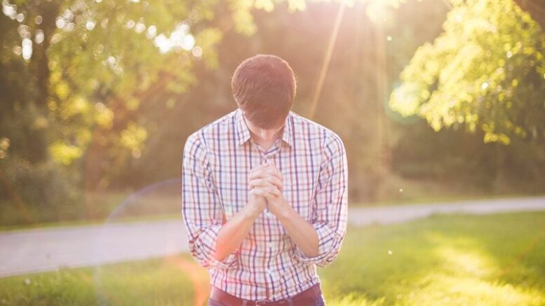 photo of man kneeling on grass near tree